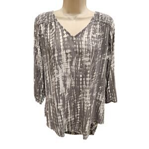 Torrid 00 M / L grey white tie-dye boho peasant blouse career casual tunic light